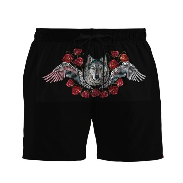 Gearhumans 3D Wolf Head Red Roses And Wings Custom Beach Shorts Swim Trunks GO10052118 Men Shorts Men Shorts S 