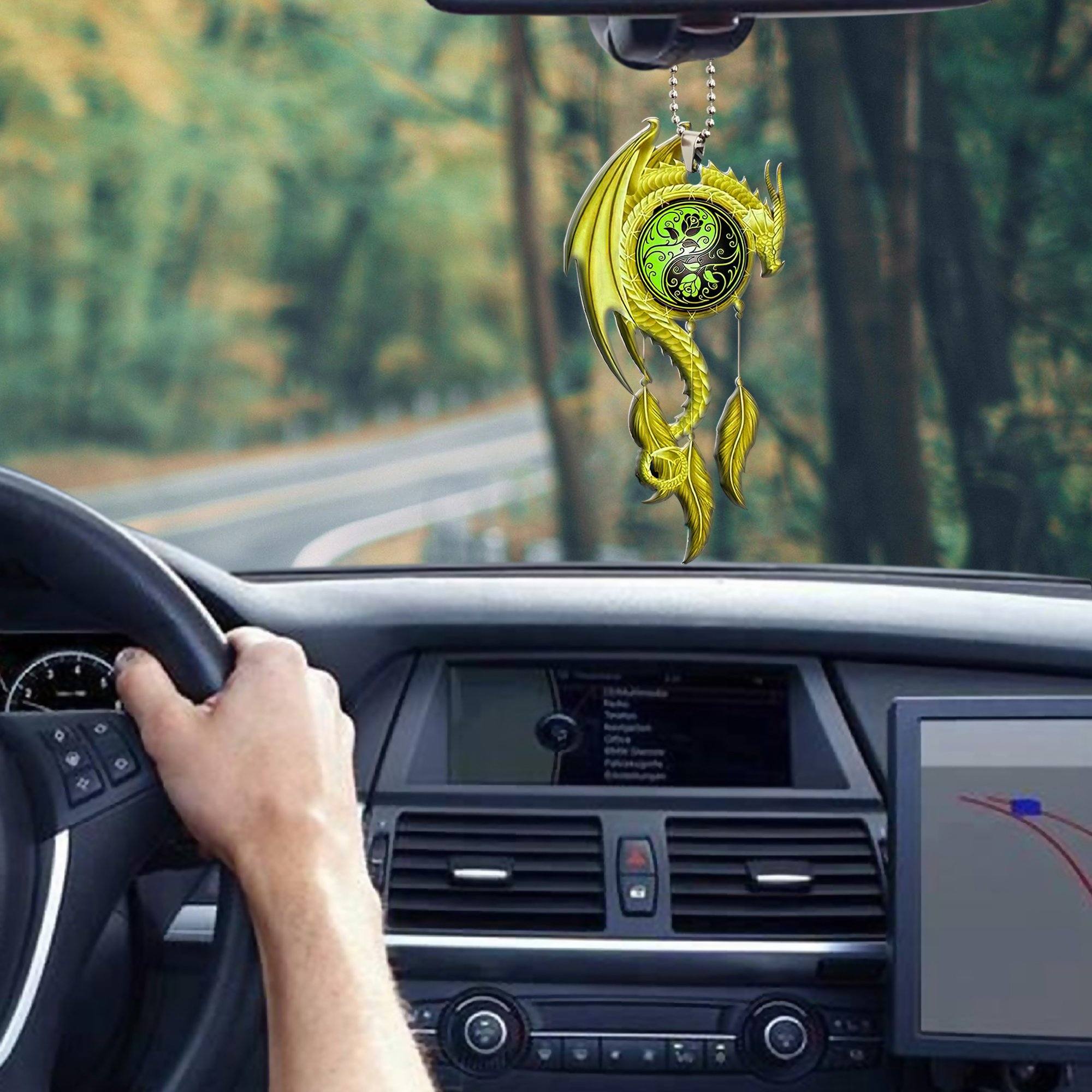 Gearhumans 3D Yellow Dragon Dreamcatcher Car Hanging GJ27052114 Car Hanging