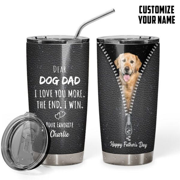Gearhumans [Best Gift For Father's Day] 3D Dear Dog Dad Fathers Day Gift Custom Name Tumbler Golden Retriever Dog GS2004218 Tumbler 