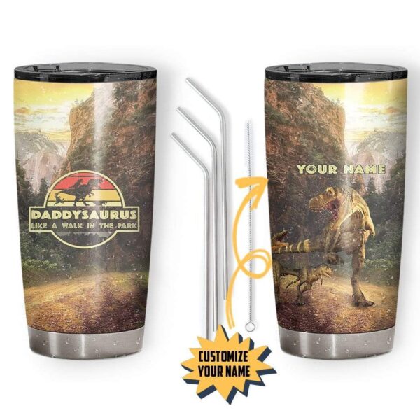 Gearhumans [Best Gift For Father's Day] Gearhuman 3D Daddysaurus Like A Walk In A Park Custom Name Design Vacuum Insulated Tumbler GW14055 Tumbler