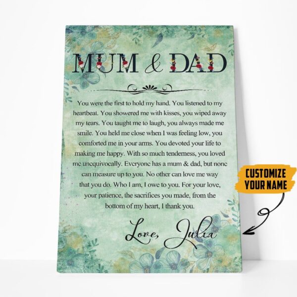 Gearhumans [Best Gift For Father's Day] Gearhuman 3D Dear Mom And Dad Mothers Fathers Day Gift Custom Name Canvas GW260319 Canvas 1 Piece Non Frame M