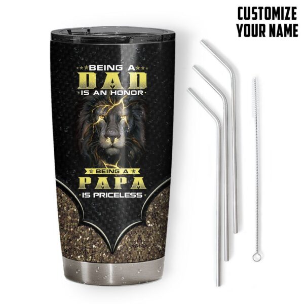 Gearhumans [Best Gift For Father's Day] Gearhuman 3D Happy Fathers Day Lion Custom Name Design Insulated Vacuum Tumbler GW22037 Tumbler