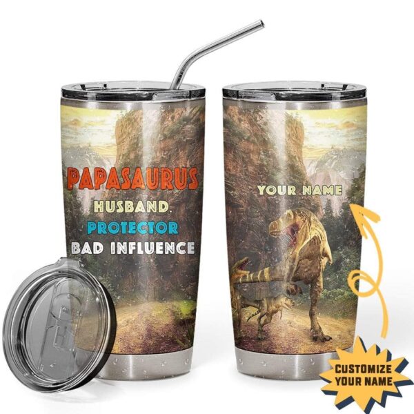 Gearhumans [Best Gift For Father's Day] Gearhuman 3D Papasaurus Husband Daddy Protector Custom Name Design Vacuum Insulated Tumbler GW22051 Tumbler