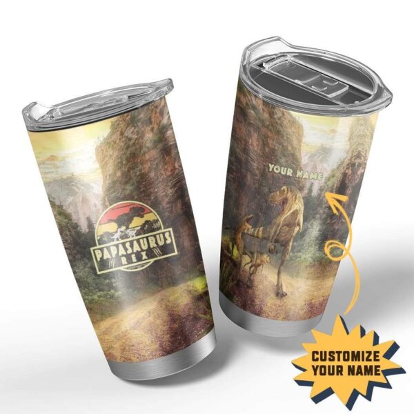 Gearhumans [Best Gift For Father's Day] Gearhuman 3D Papasaurus Rex Custom Name Design Vacuum Insulated Tumbler GW21051 Tumbler