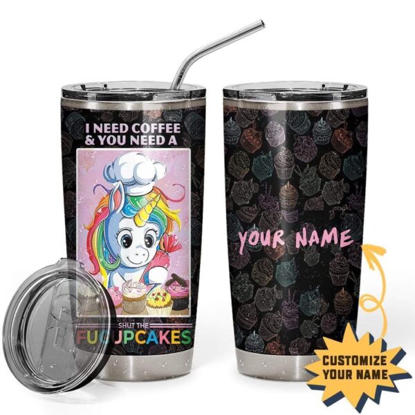 Gearhumans Gearhuman 2D Coffee And Shut The Fucupcakes Custom Name Design Vacuum Insulated Tumbler GW01064 Tumbler