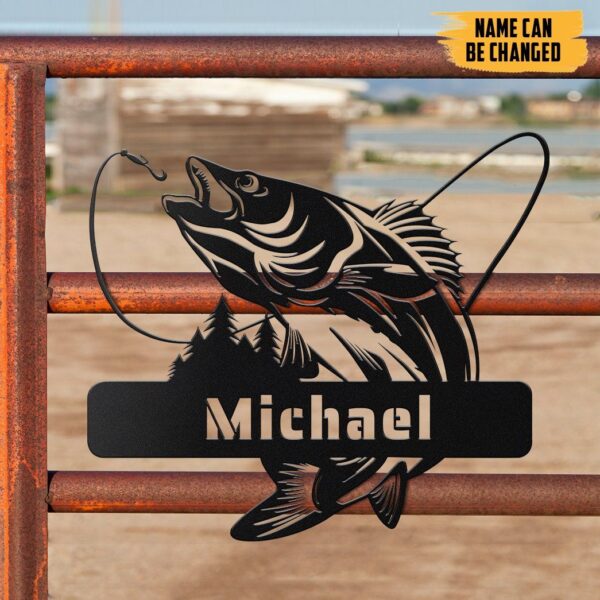 Gearhumans Gearhuman 3D Bass Fishing Custom Name Metal Sign GW160328 Metal Sign