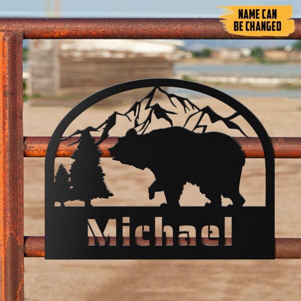 Gearhumans Gearhuman 3D Bear Camping Custom Name Metal Sign GW22032 Metal Sign
