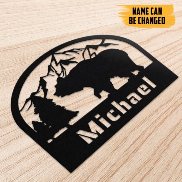 Gearhumans Gearhuman 3D Bear Camping Custom Name Metal Sign GW22032 Metal Sign