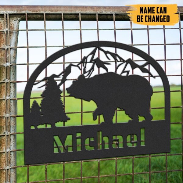 Gearhumans Gearhuman 3D Bear Camping Custom Name Metal Sign GW22032 Metal Sign