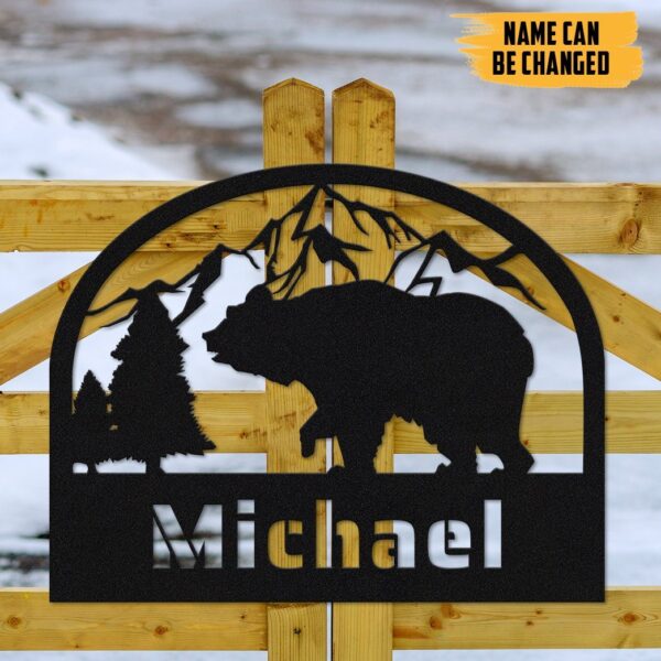 Gearhumans Gearhuman 3D Bear Camping Custom Name Metal Sign GW22032 Metal Sign
