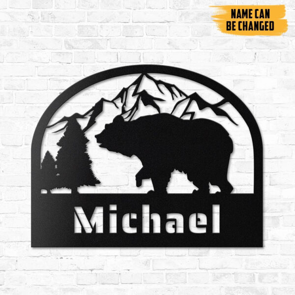 Gearhumans Gearhuman 3D Bear Camping Custom Name Metal Sign GW22032 Metal Sign Metal Sign XS(8'x8')