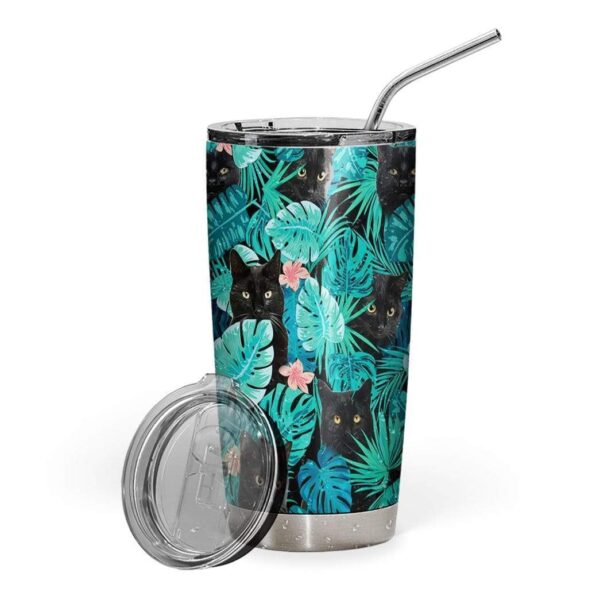 Gearhumans Gearhuman 3D Black Cat Tropical Hawaii Custom Design Vacuum Insulated Tumbler GW14076 Tumbler 20oz