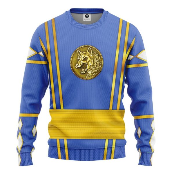 Gearhumans Gearhuman 3D Blue Ninja Mighty Morphin Power Rangers Custom Tshirt Hoodie Apparel GJ24035 3D Apparel Long Sleeve S