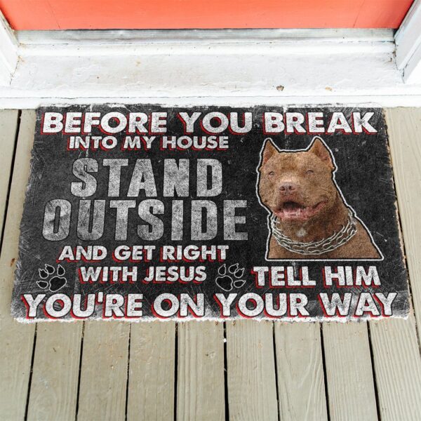 Gearhumans Gearhuman 3D Brown Pitbull Before You Break Into My House Custom Doormat GW010414 Doormat