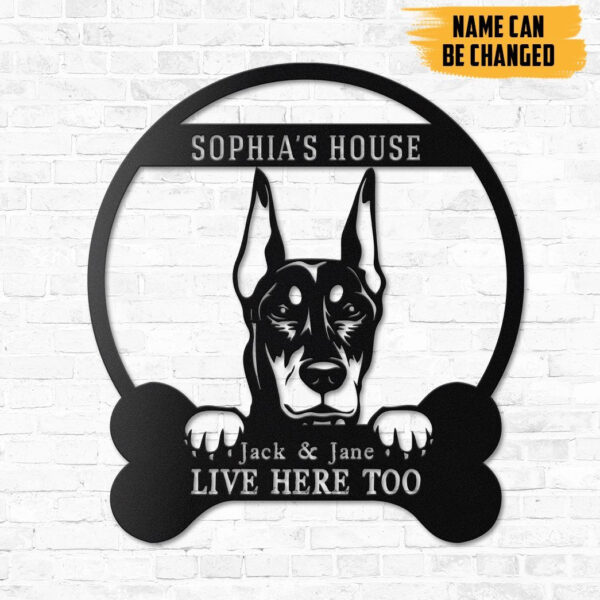 Gearhumans Gearhuman 3D Doberman Pinscher Dogs House Custom Name Metal Sign GW160316 Metal Sign Metal Sign XS(8'x8')