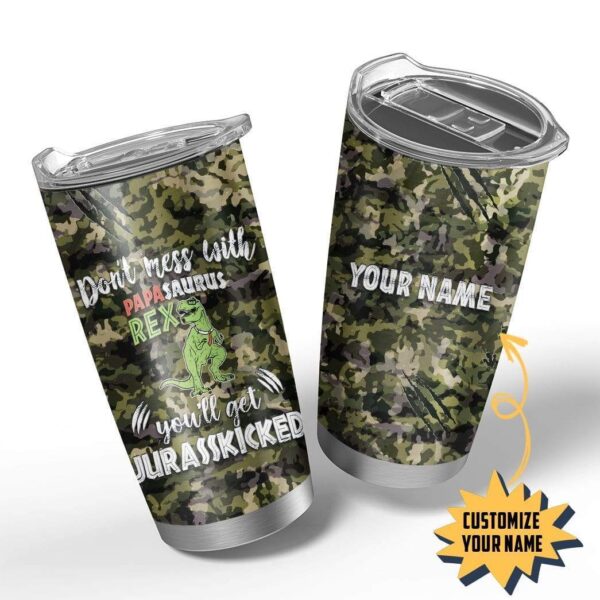Gearhumans Gearhuman 3D Don't Mess With Papasaurus Camouflage Custom Name Design Vacuum Insulated Tumbler GW11051 Tumbler