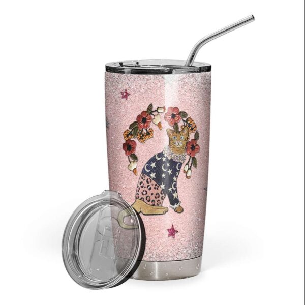 Gearhumans Gearhuman 3D Fashion Cat Embroidered Glitter Custom Design Vacuum Insulated Tumbler GC30071 Glitter Tumbler