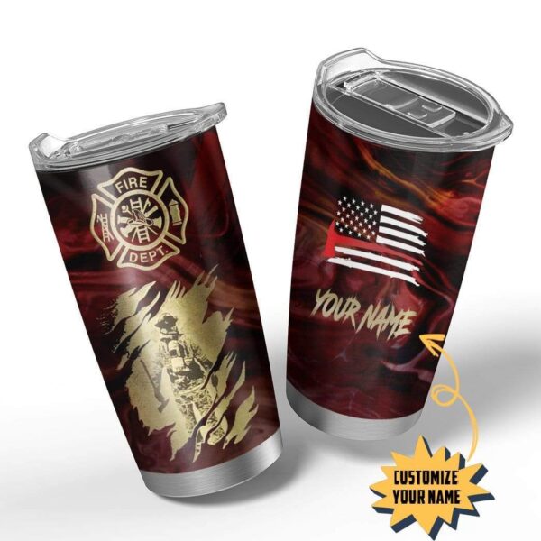 Gearhumans Gearhuman 3D Firefighter American Flag Custom Name Design Vacuum Insulated Tumbler GW11053 Tumbler