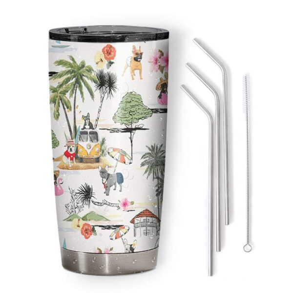 Gearhumans Gearhuman 3D French Bulldog Hawaii Beach Retro Custom Design Vacuum Insulated Tumbler GV22064 Tumbler