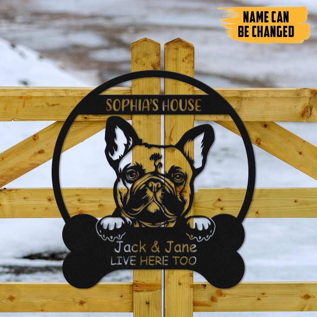 Gearhumans Gearhuman 3D French Bulldogs House Custom Name Metal Sign GW16039 Metal Sign