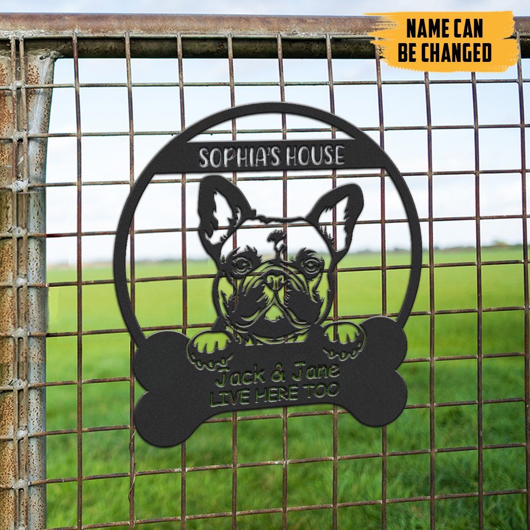 Gearhumans Gearhuman 3D French Bulldogs House Custom Name Metal Sign GW16039 Metal Sign