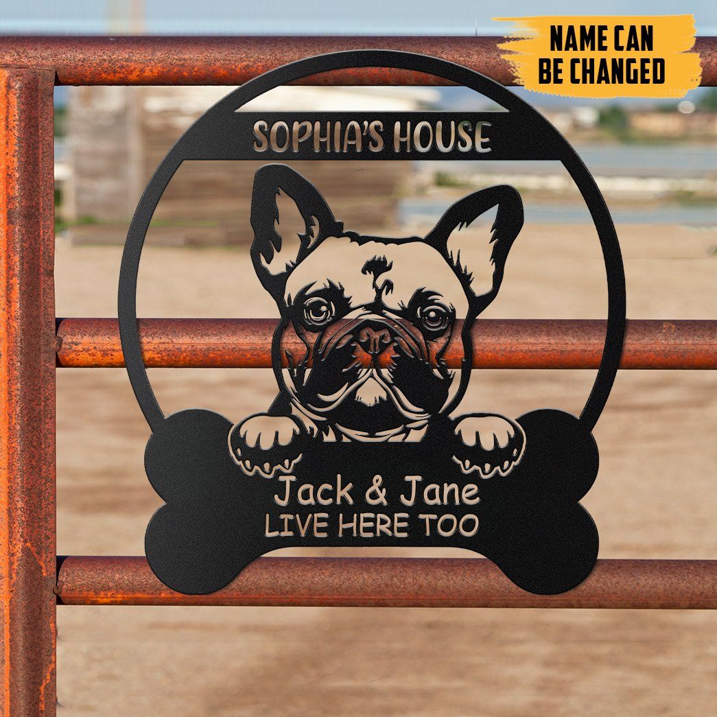 Gearhumans Gearhuman 3D French Bulldogs House Custom Name Metal Sign GW16039 Metal Sign
