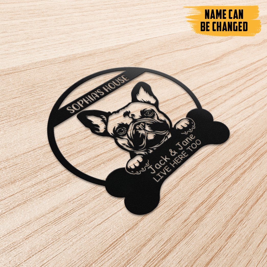 Gearhumans Gearhuman 3D French Bulldogs House Custom Name Metal Sign GW16039 Metal Sign