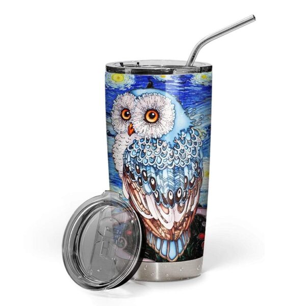 Gearhumans Gearhuman 3D Starry Night Owl Custom Design Vacuum Insulated Tumbler GV11059 Tumbler 20oz