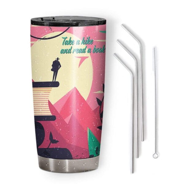 Gearhumans Gearhuman 3D Take A Hike And Read A Book Glitter Custom Design Vacuum Insulated Tumbler GL30076 Tumbler