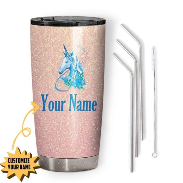 Gearhumans Gearhuman 3D Unicorn Custom Name Design Vacuum Insulated Glitter Tumbler GW02071 Glitter Tumbler