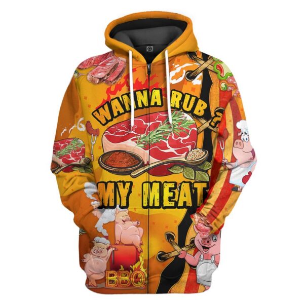 Gearhumans Gearhuman 3D Wanna Rub My Meat Tshirt Hoodie Apparel GB17037 3D Apparel Zip Hoodie S