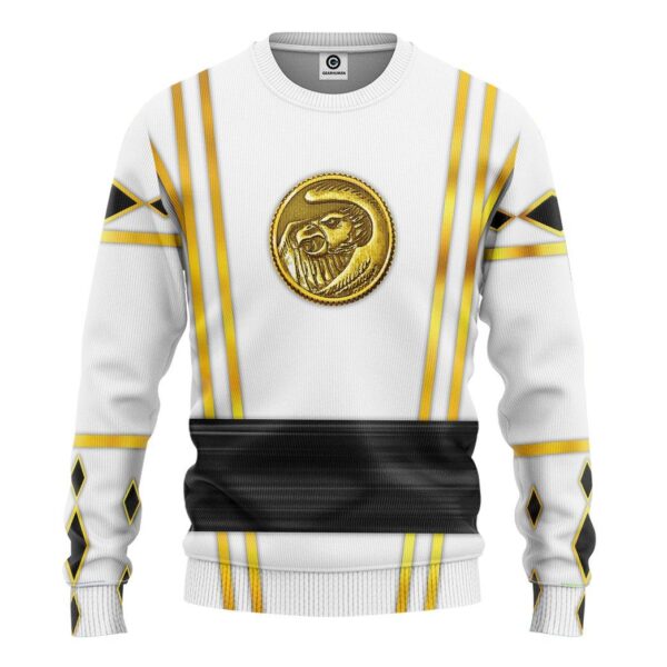 Gearhumans Gearhuman 3D White Ninja Mighty Morphin Power Rangers Custom Tshirt Hoodie Apparel GJ24036 3D Apparel Long Sleeve S