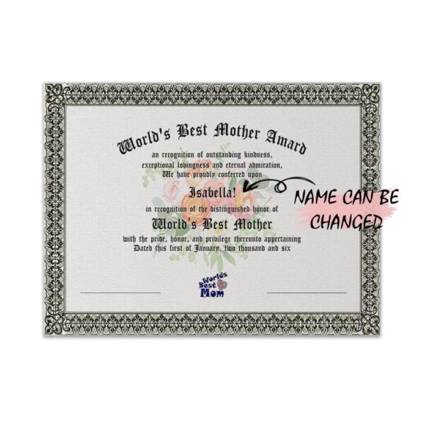 Gearhumans Gearhuman 3D Worlds Best Mom Certificate Award Mothers Day Gift Custom Name Canvas GW24038 Canvas 1 Piece Non Frame M
