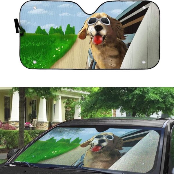 Custom Car Auto Sunshade Happy Golden Retriever DG-TA1101201 Auto Sunshade 