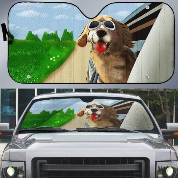 Custom Car Auto Sunshade Happy Golden Retriever DG-TA1101201 Auto Sunshade
