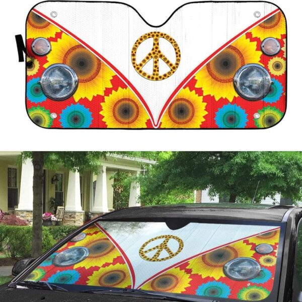 Custom Car Auto Sunshade Volkswagen Hippie Peace Sunflower HP-DT2612192 Auto Sunshade 