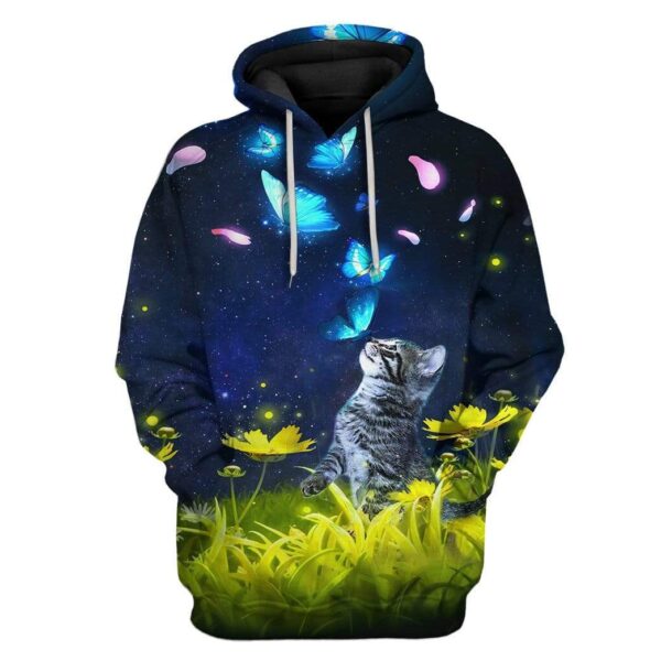 Custom T-shirt - Hoodies Cat And Butterflies HD-GH1281913 3D Custom Fleece Hoodies Hoodie S 