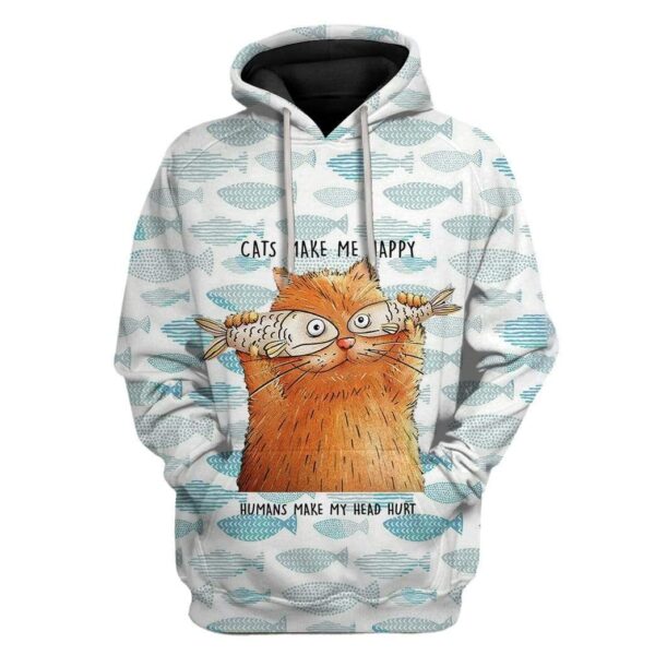 Custom T-shirt - Hoodies Cats Make Me Happy Humans Make My Head Hurt HD-GH0981911 3D Custom Fleece Hoodies Hoodie S 