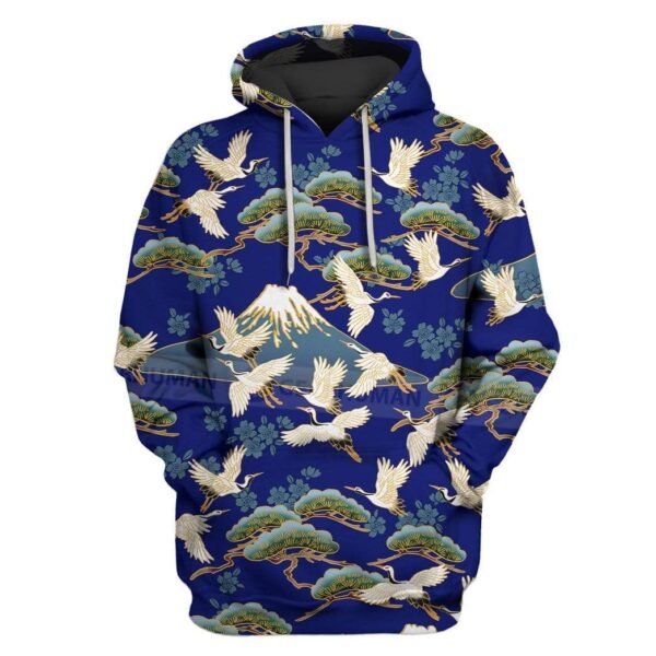 Custom T-shirt - Hoodies Cranes flying over pines and cherry blossoms Apparel HD-GH20812 3D Custom Fleece Hoodies Hoodie S 
