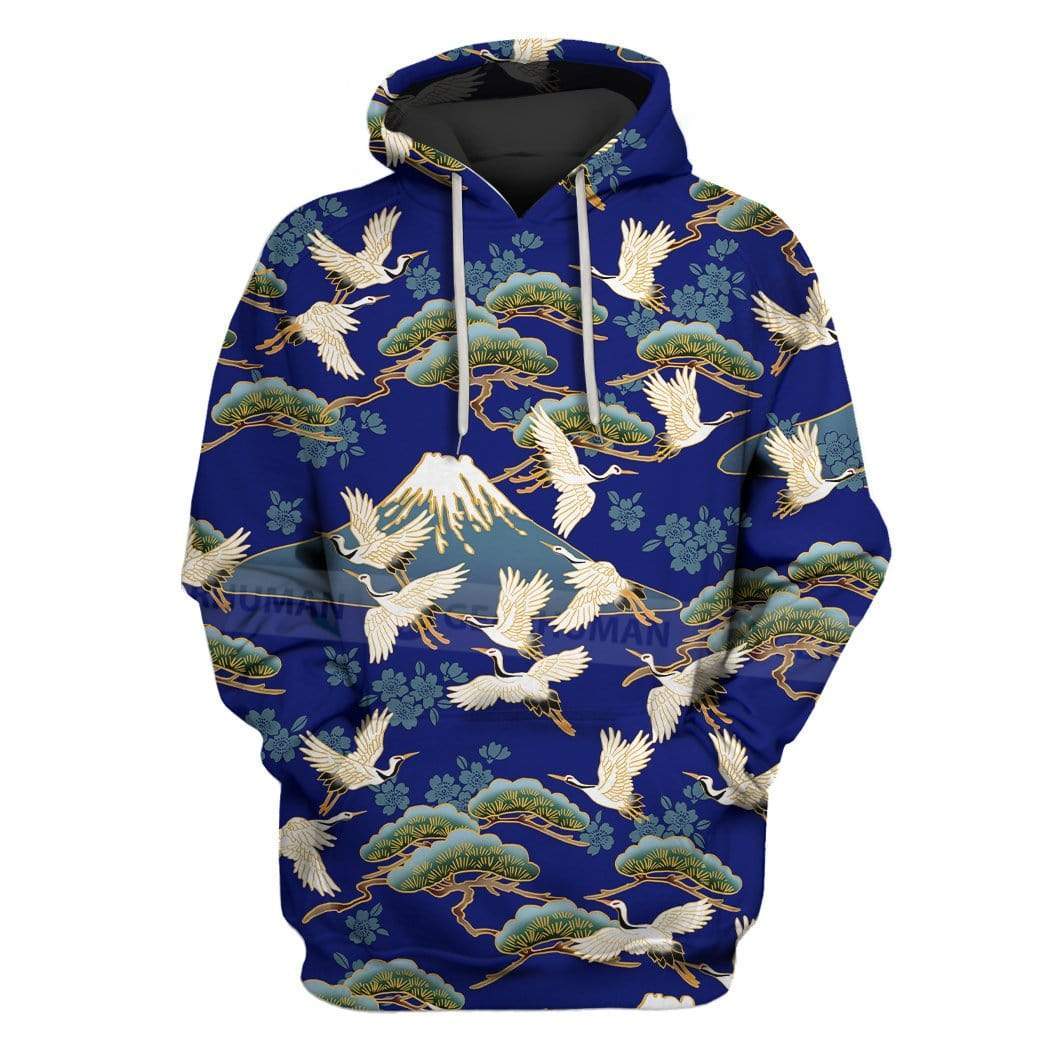 Custom T-shirt - Hoodies Cranes flying over pines and cherry blossoms Apparel HD-GH20812 3D Custom Fleece Hoodies Hoodie S
