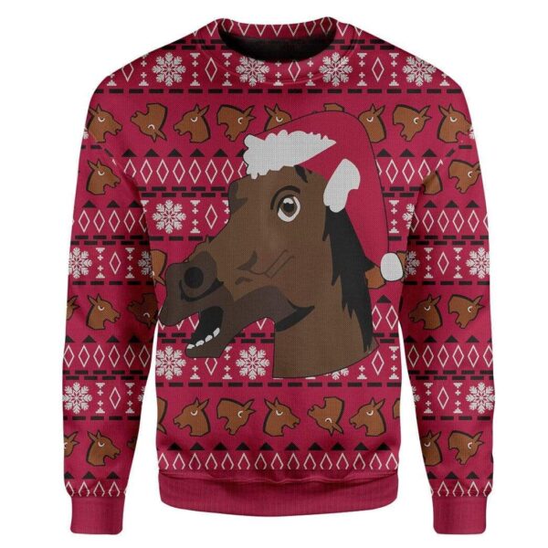 Custom T-shirt - Long Sleeves Ugly Christmas Horse Christmas Sweater Jumper HD-GH20655 Ugly Christmas Sweater