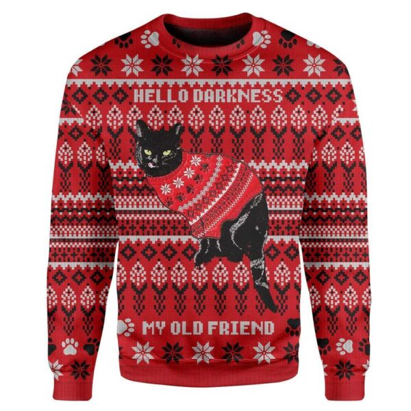 Custom T-shirt - Long Sleeves Ugly Christmas Men's Black Cat Crew Neck Christmas Sweater Jumper HD-GH20667 Ugly Christmas Sweater