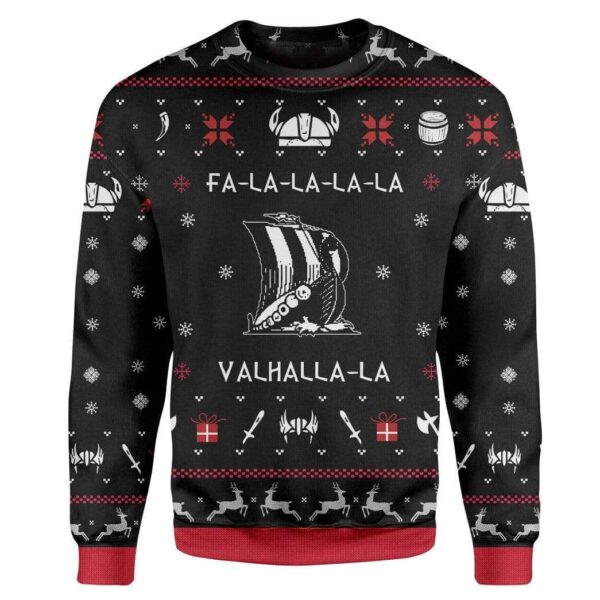 Custom T-shirt - Long Sleeves Ugly Christmas Valhalla Viking Christmas Sweater Jumper HD-GH20668 Ugly Christmas Sweater Long Sleeve S