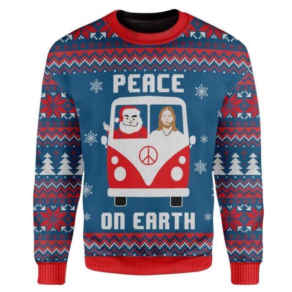 Custom Ugly Peace On Earth Christmas Sweater Jumper HD-TA21101903 Ugly Christmas Sweater Long Sleeve S