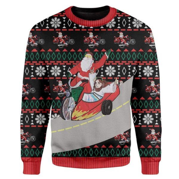Custom Ugly Santa And Jesus Christmas Sweater Jumper HD-AT01111907 Ugly Christmas Sweater Long Sleeve S