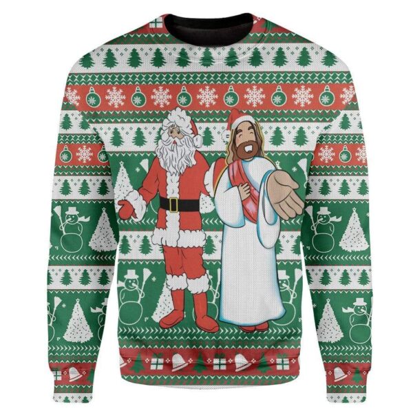 Custom Ugly Santa And Jesus Christmas Sweater Jumper HD-DT28101903 Ugly Christmas Sweater Long Sleeve S