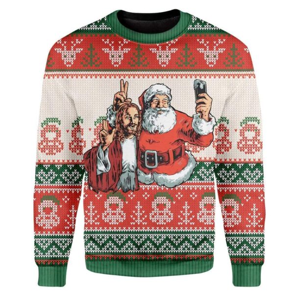 Custom Ugly Santa And Jesus Christmas Sweater Jumper HD-DT29101903 Ugly Christmas Sweater Long Sleeve S