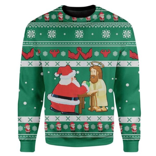 Custom Ugly Santa And Jesus Christmas Sweater Jumper HD-DT29101906 Ugly Christmas Sweater Long Sleeve S