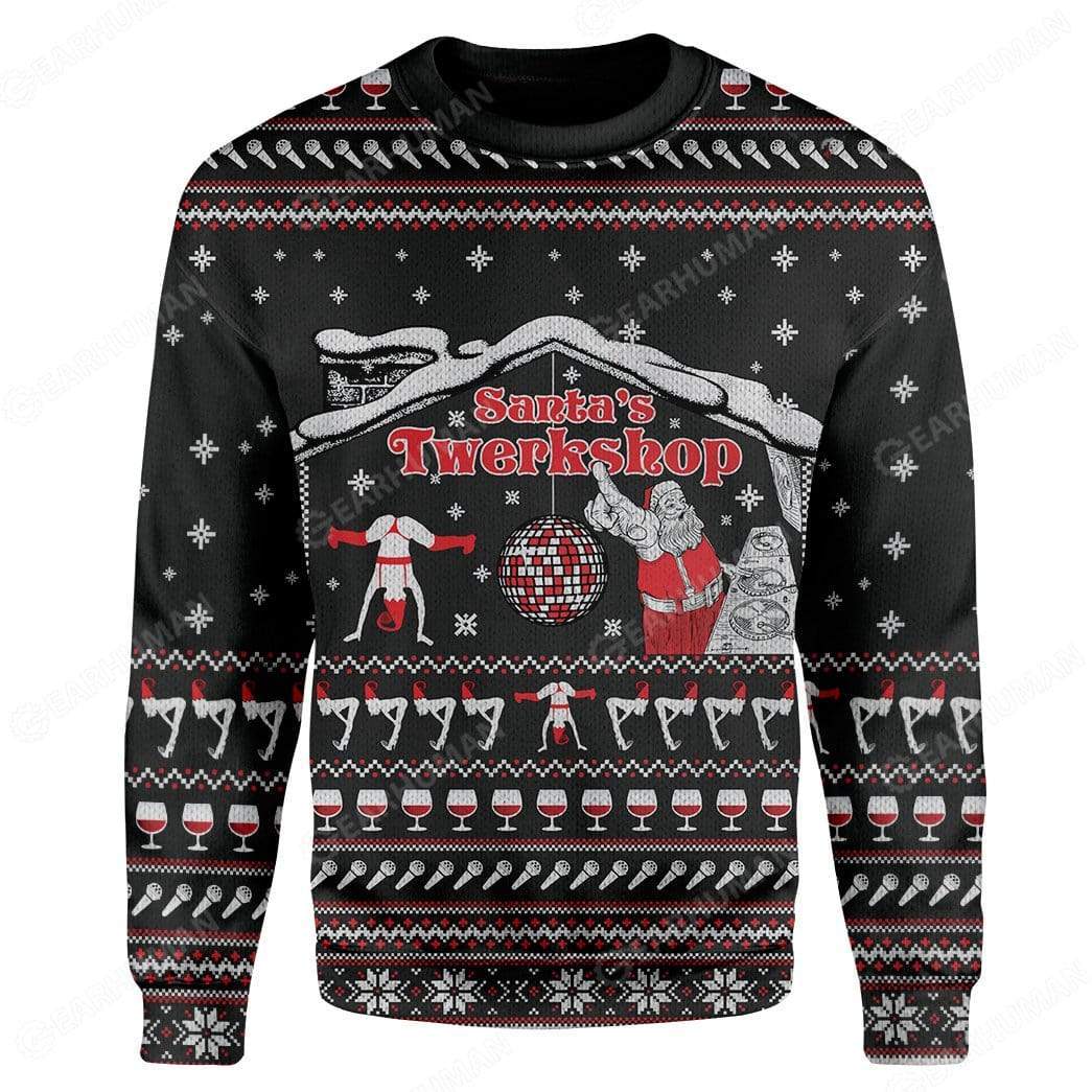 Custom Ugly Santa's Twerkshop Christmas Sweater Jumper HD-TA29101909 Ugly Christmas Sweater
