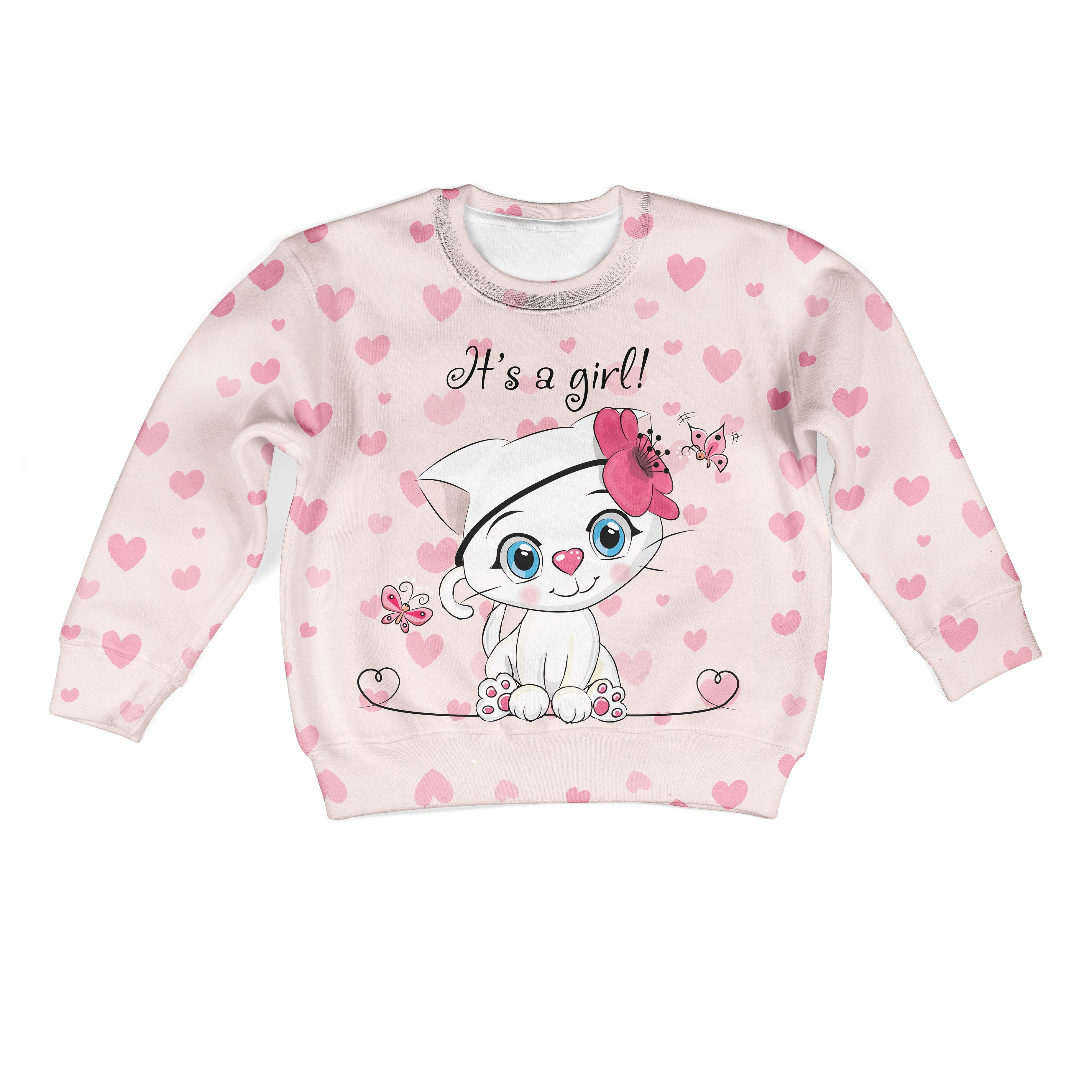Cute Baby Catty Girl Custom Hoodies T-shirt Apparel HD-PET110349K kid 3D apparel Kid Sweatshirt S/6-8